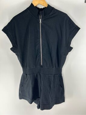sundays Black Short-Sleeve Zip Romper